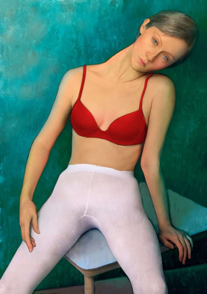 Girl red bra white pants